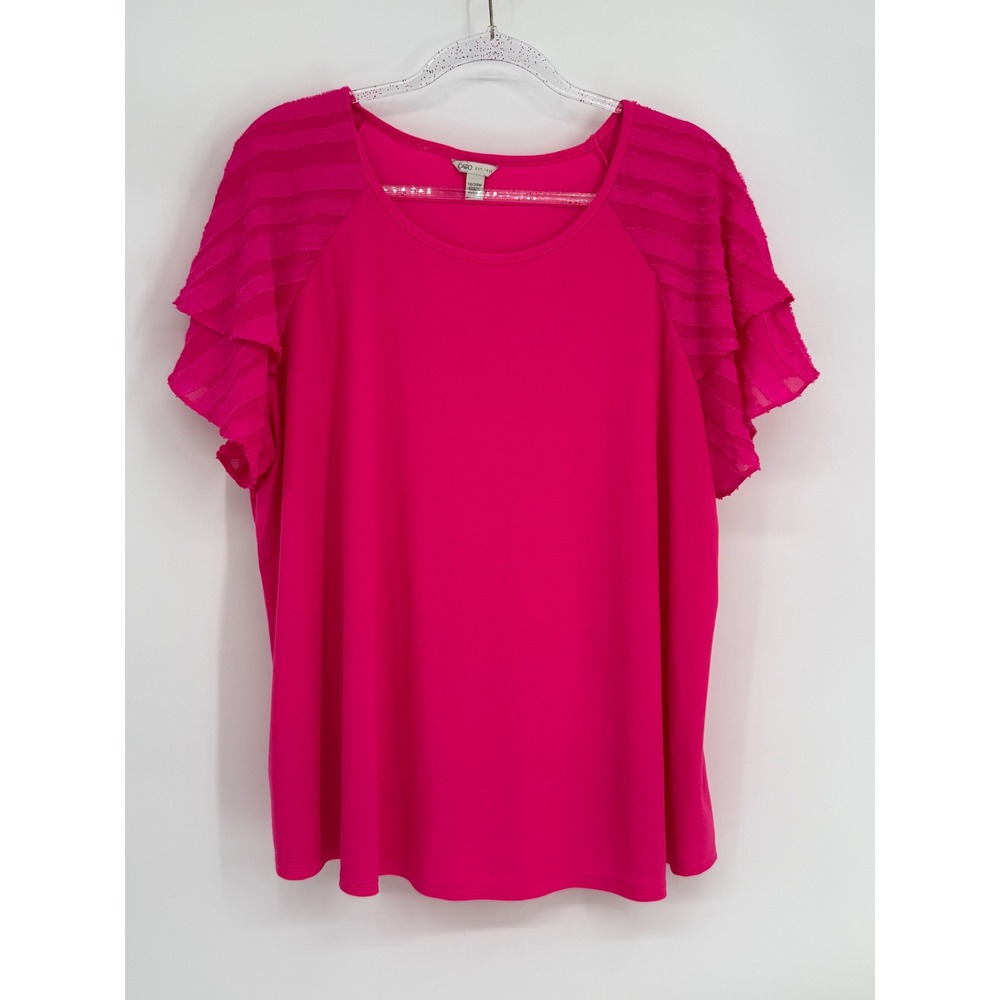 Cato Womens Plus Sz 18/20W Fuchsia Ruffle Tiered Sleeve Scoop Neck Blouse Top